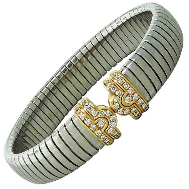 Bulgari Parentesi Diamond Gold Steel Bracelet