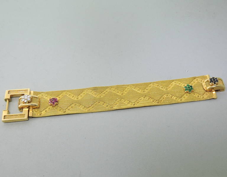 Mid Century Multi Gemstone Diamond Buckle Bracelet