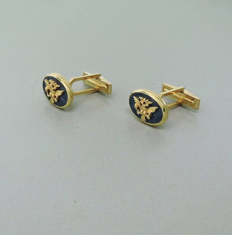 Gold Royal Eagle Blue Stone Cufflinks