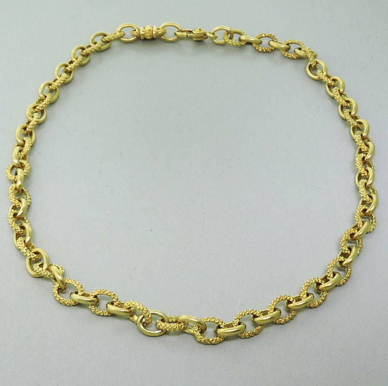 Judith Ripka 18K yellow gold chain link necklace featuring approx. 0.09ctw of VS/H diamonds on the clasp. Necklace is 18