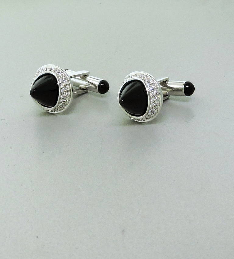 Ambrosi Onyx Diamond Cufflinks In Excellent Condition In Lambertville, NJ