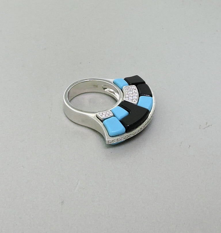 Georland France Onyx Turquoise Diamond Ring In New Condition In Lambertville, NJ