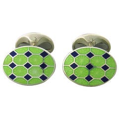 Deakin & Francis Blue Green Enamel Sterling Silver Cufflinks 3