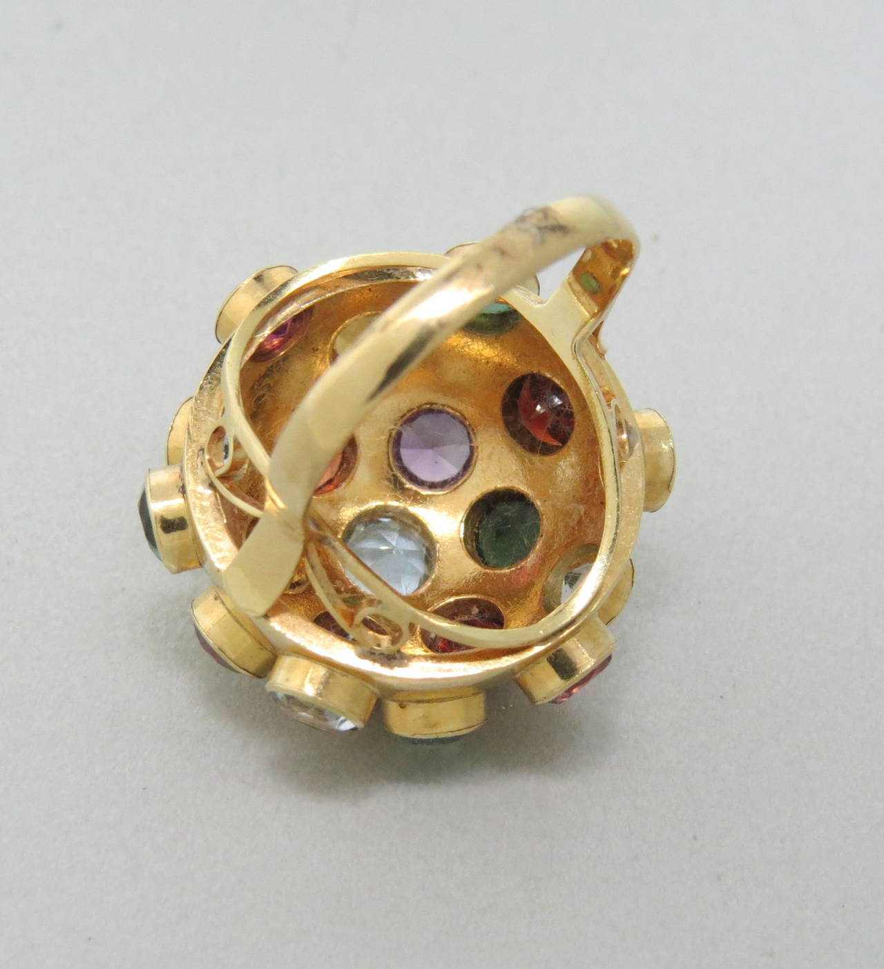 Multi Color Gemstone Gold Sputnik Ring In Excellent Condition In Lambertville, NJ