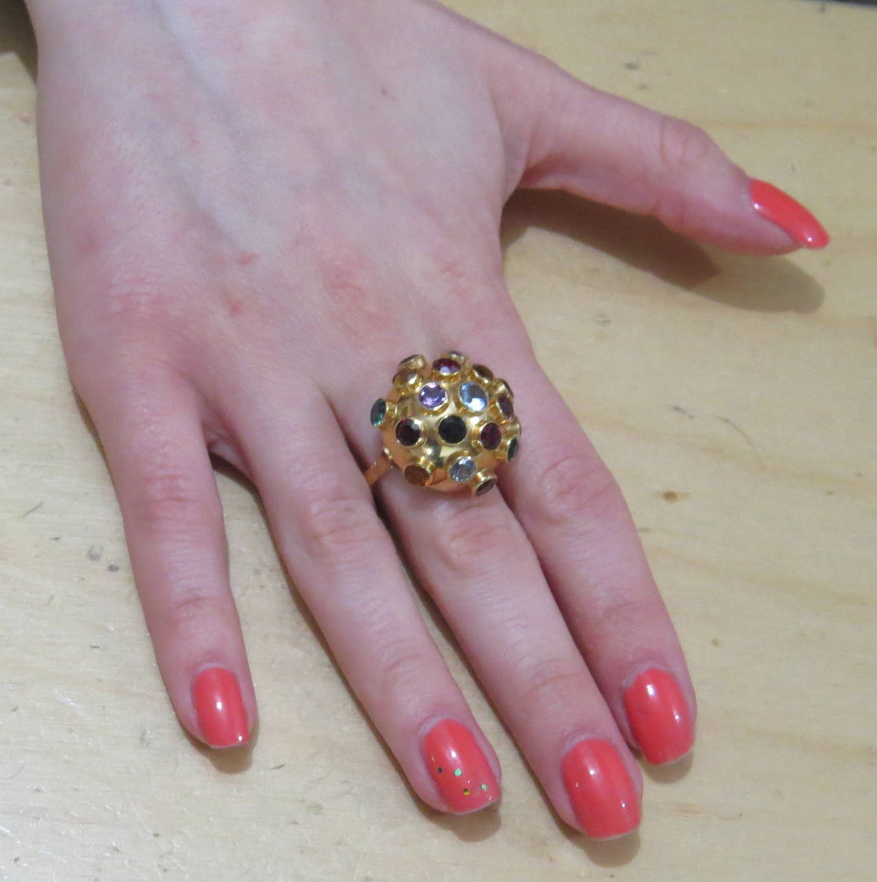 Women's Multi Color Gemstone Gold Sputnik Ring