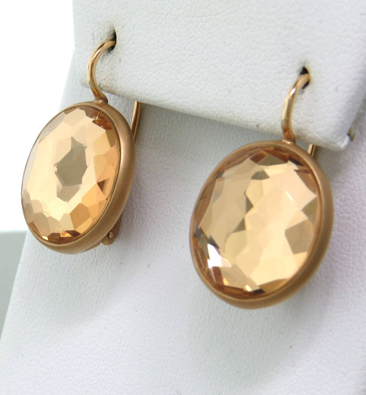 New Pomellato 18k gold earrings with rock crystal from Narciso collection. Earrings measure 30mm long with wires x 18mm wide. weight - 15.5gr
Retail $5150