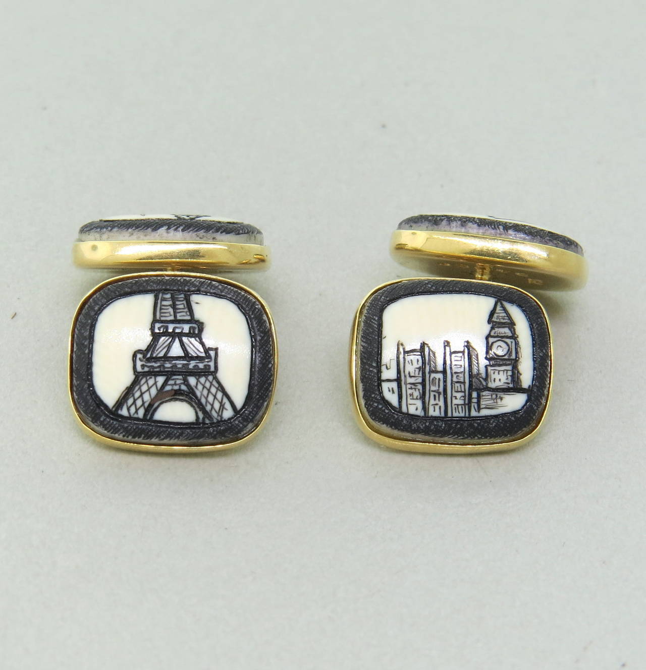 Trianon Scrimshaw Gold Cufflinks