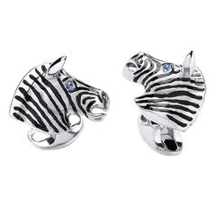 Deakin & Francis Enamel Sapphire Sterling Silver Zebra Cufflinks