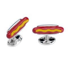 Deakin & Francis Enamel  Sterling Silver Hot Dog Cufflinks