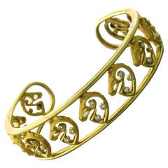 Carrera Y Carrera Diamond Gold Animal Motif Cuff Bracelet