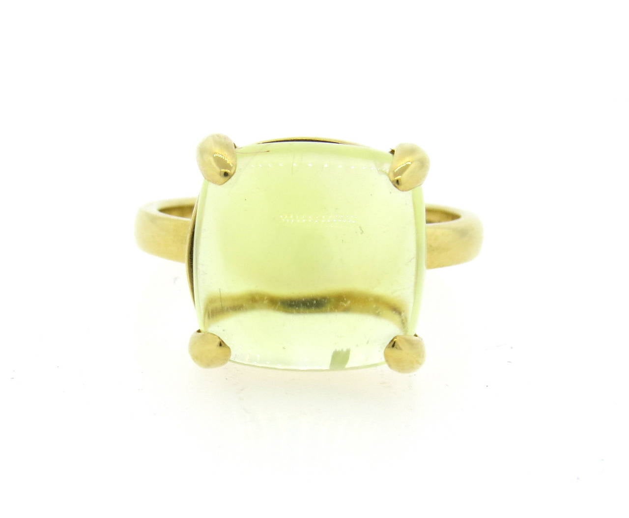 Tiffany & Co. ring by Paloma Picasso for Sugar Stacks collection with largest size lemon citrine cabochon in 18k gold. Ring size 6 1/2, ring top is 12mm x 12mm. Marked Tiffany & Co,Paloma Picasso and 750. weight - 6.8gr