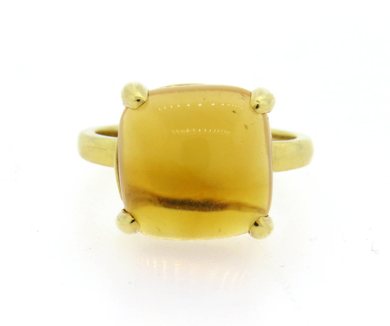 Tiffany & Co. ring by designer Paloma Picasso for Sugar Stacks collection in 18k gold with largest citrine cabochon. Ring size 6 1/2, ring top is 12mm x 12mm. Marked Tiffany & Co,Paloma Picasso and 750. Weight - 7.2gr.