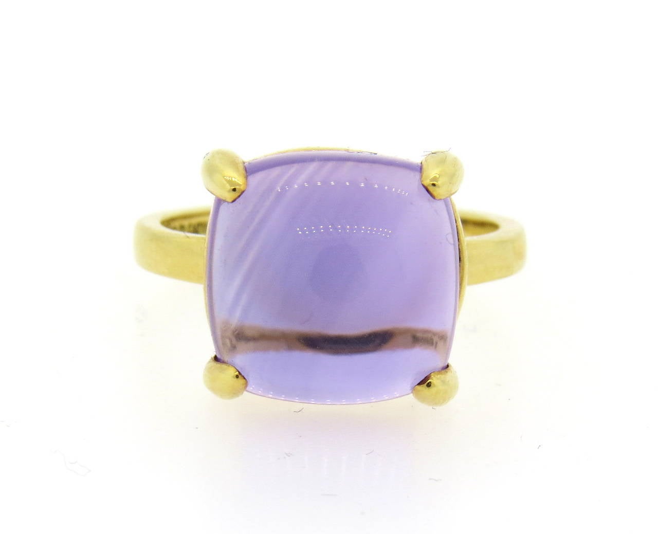 Tiffany & Co. 18k gold ring, designed by Paloma Picasso for Sugar Stacks collection with largest size amethyst cabochon. Ring size 6 1/2, ring top is 12mm x 12mm.  Marked Paloma Picasso,Tiffany & Co,750. Weight - 7.2gr.