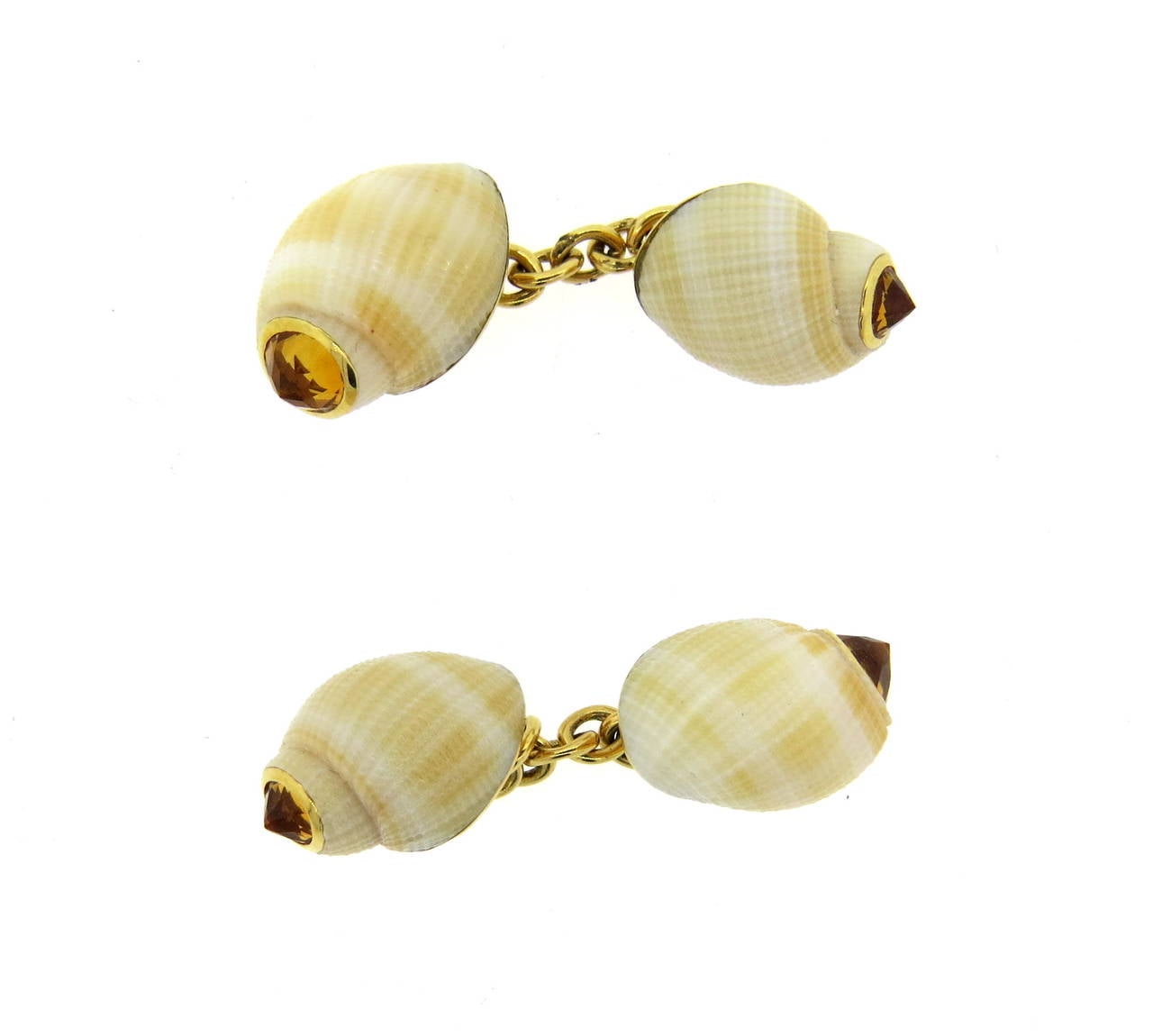 18k yellow gold cufflinks by Trianon with shell top and citrine gemstones. Top measures 17mm x 11mm . weight - 7.5gr