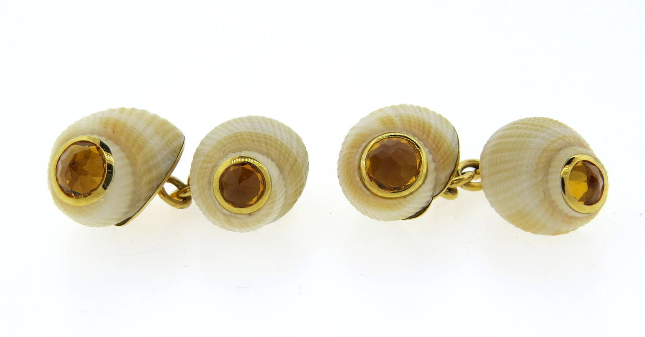 Women's or Men's Trianon Citrine Gold Shell Cufflinks