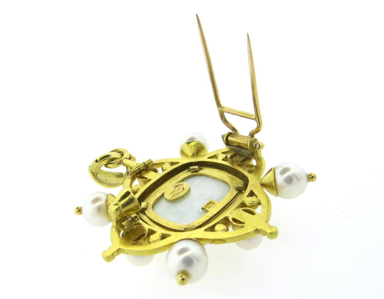 Elizabeth Locke Venetian Glass Intaglio Pearl Gold Pendant Brooch 1