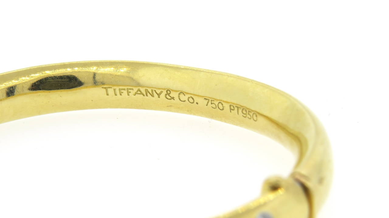 Tiffany & Co. Etolite Diamond Platinum Gold Bangle Bracelet In Excellent Condition In Lambertville, NJ