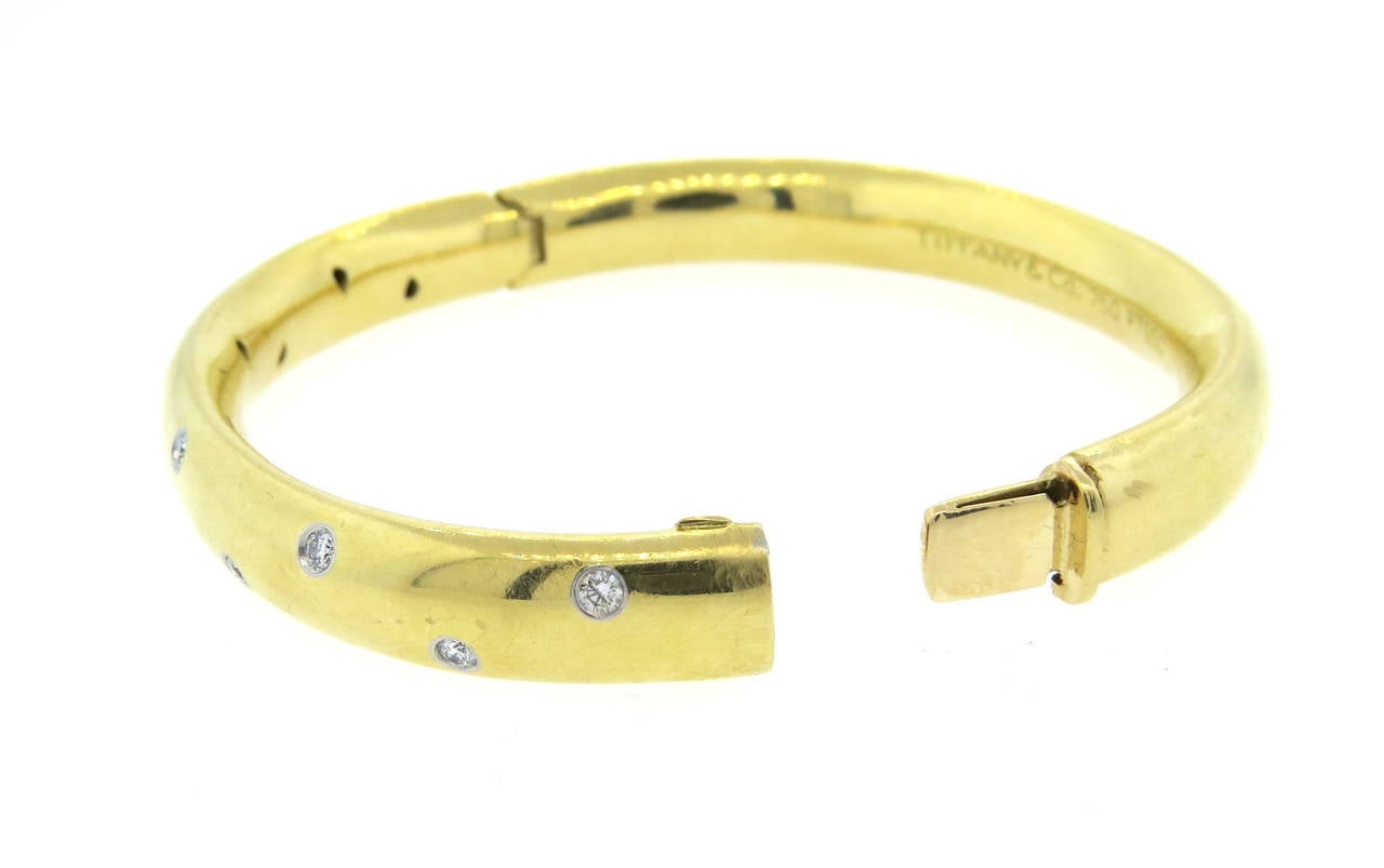 Tiffany & Co. Etolite Diamond Platinum Gold Bangle Bracelet 3