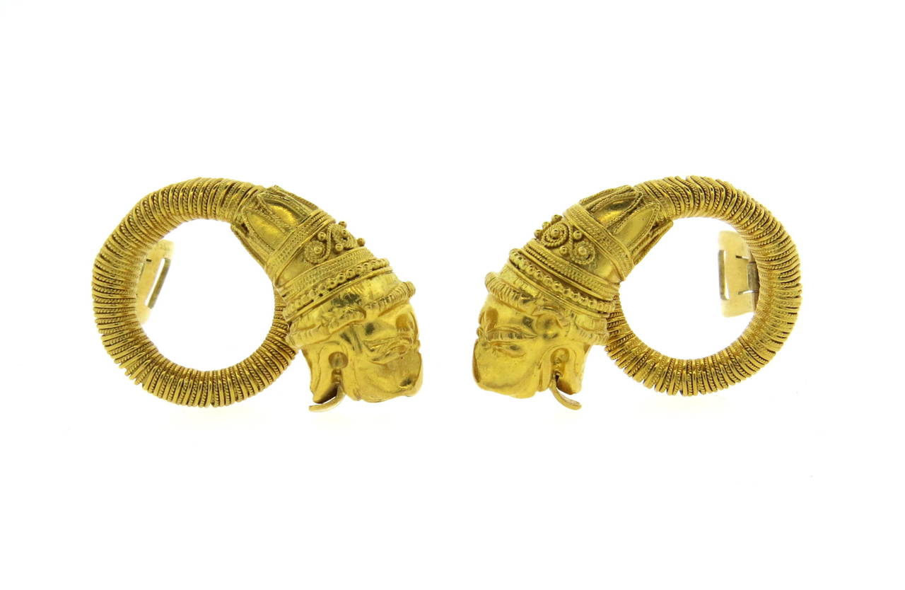 Zolotas Greece 22k gold Chimera earrings, measuring 31mm x 20mm. Marked k22, Greek hallmark. weight - 25.2gr