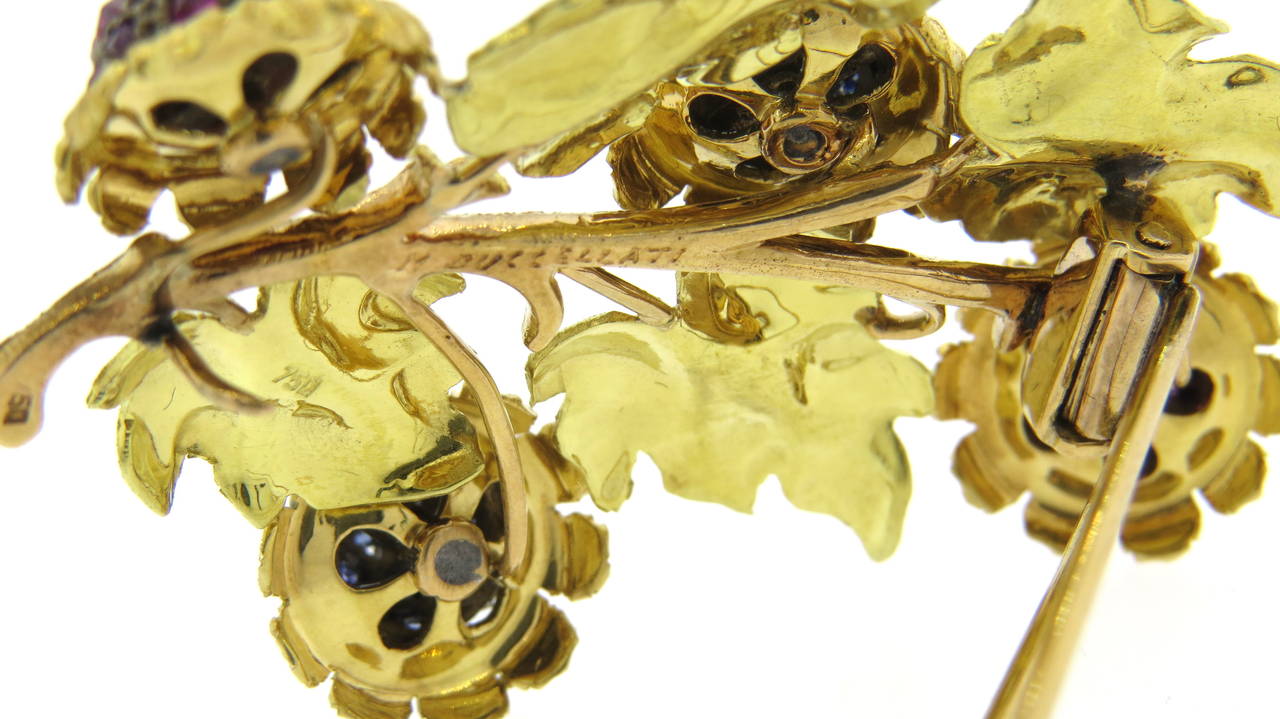Women's Buccellati Sapphire Ruby Gold Brooch Pin