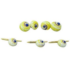 Trianon Lapis Lazuli Gold Shell Cufflink Stud Dress Set