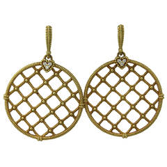 Judith Ripka Diamond Gold Circle Drop Earrings