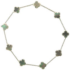 Vintage Van Cleef & Arpels Pure Alhambra Black Mother of Pearl Gold Nine Motif Necklace