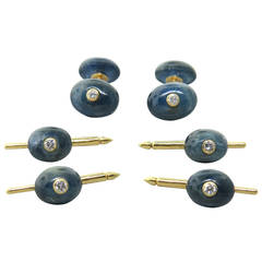 Trianon Sapphire Diamond Gold Cufflinks Stud Dress Set