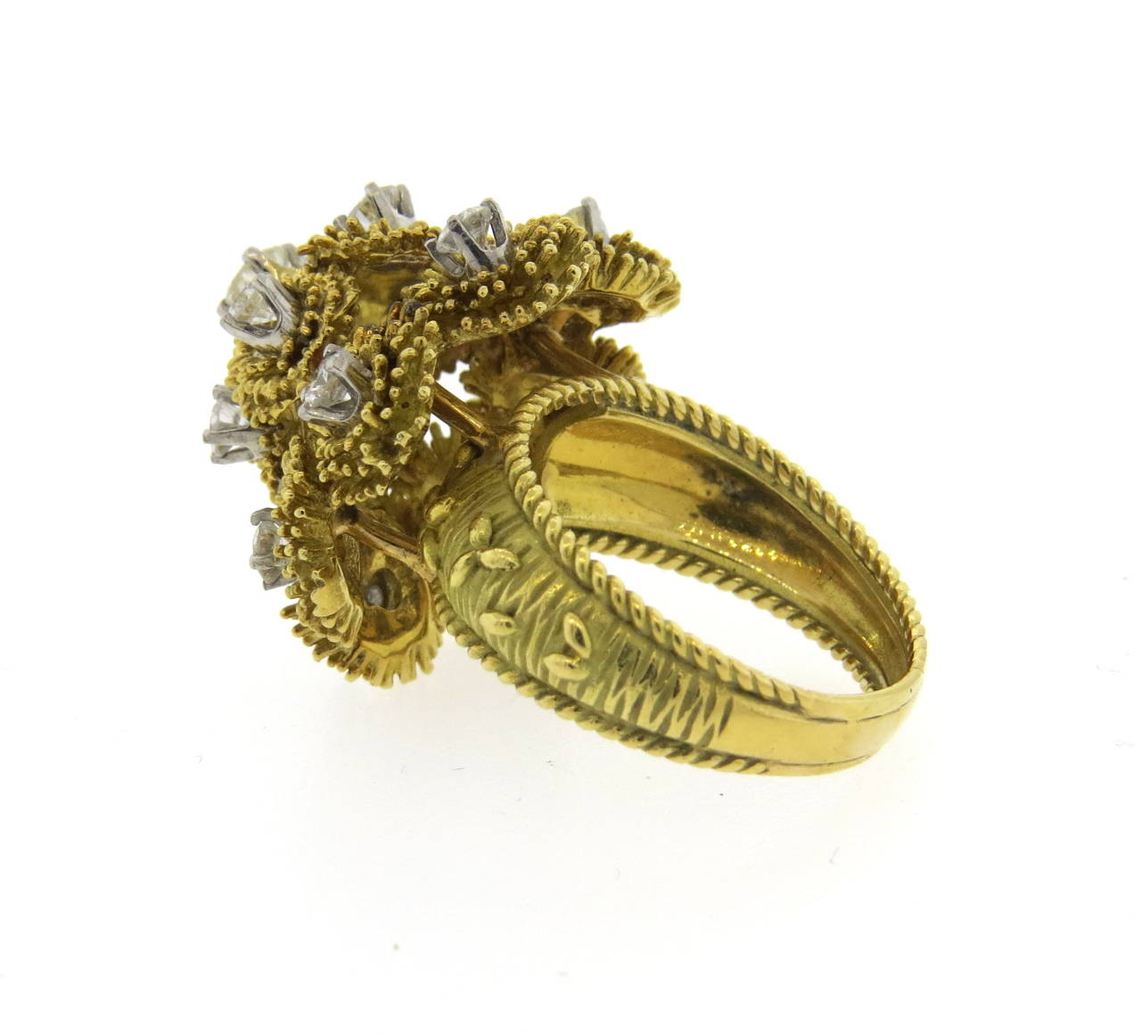 Modern Diamond Gold Cocktail Ring In Excellent Condition In Lambertville, NJ