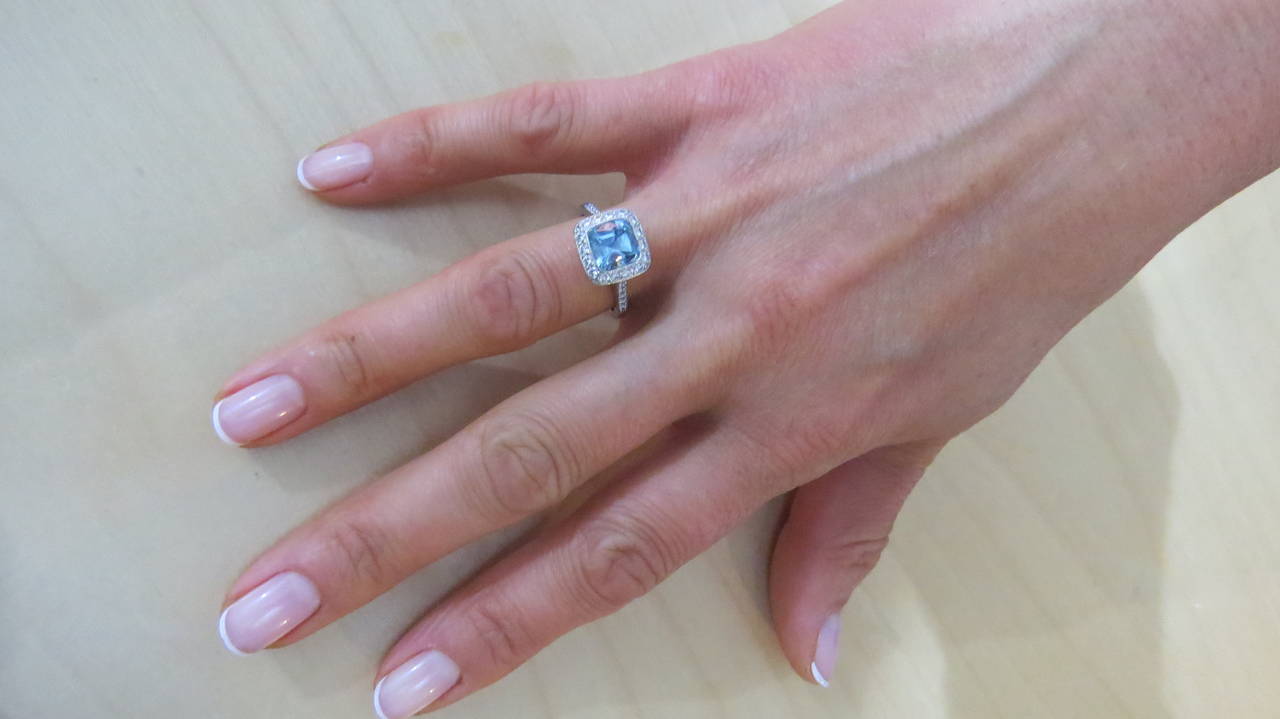 Tiffany & Co. Legacy Aquamarine Diamond Platinum Ring In Excellent Condition In Lambertville, NJ