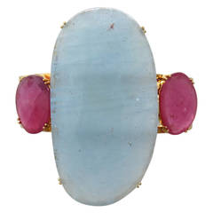 Tous Aquamarine Rubellite Gold Cuff Bracelet