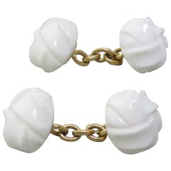 Trianon Carved White Gemstone Gold Cufflinks