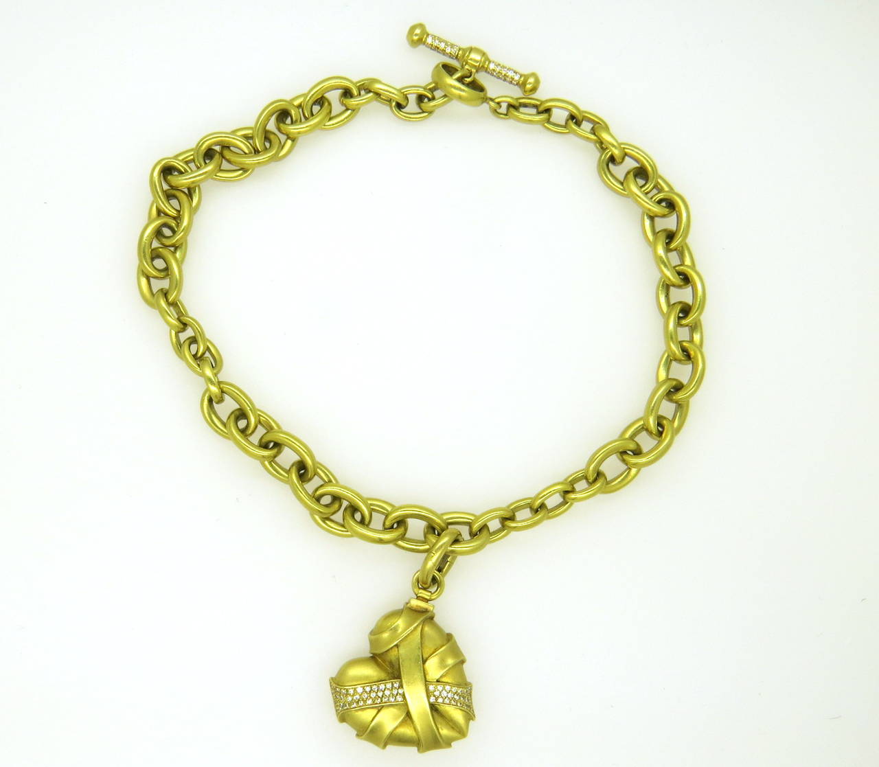 Massive 18k gold link chain necklace by Barry Kieselstein-Cord, with diamond toggle closure. Necklace is 18