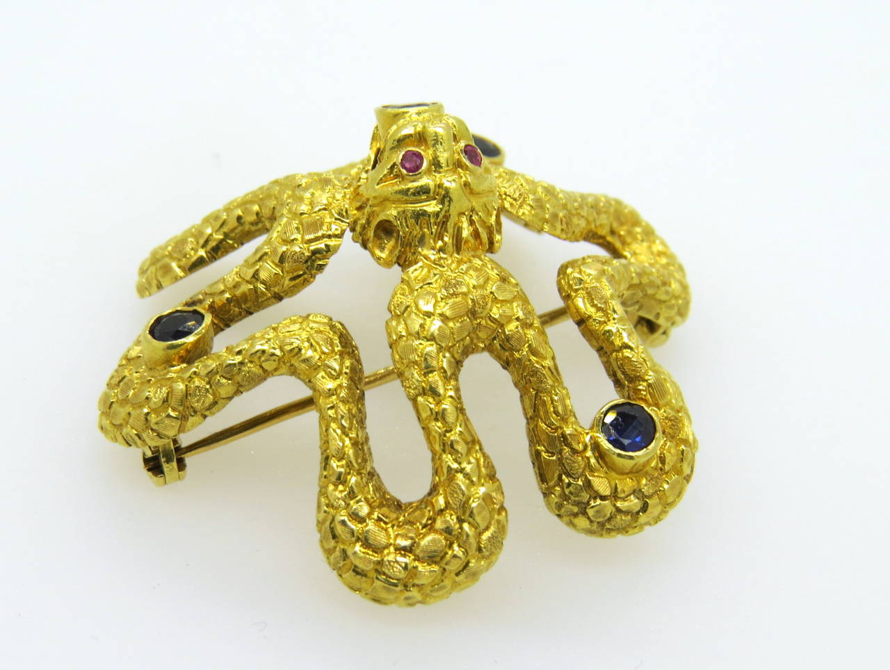 Women's Ilias Lalaounis Sapphire Ruby Gold Snake Serpent Brooch Pin