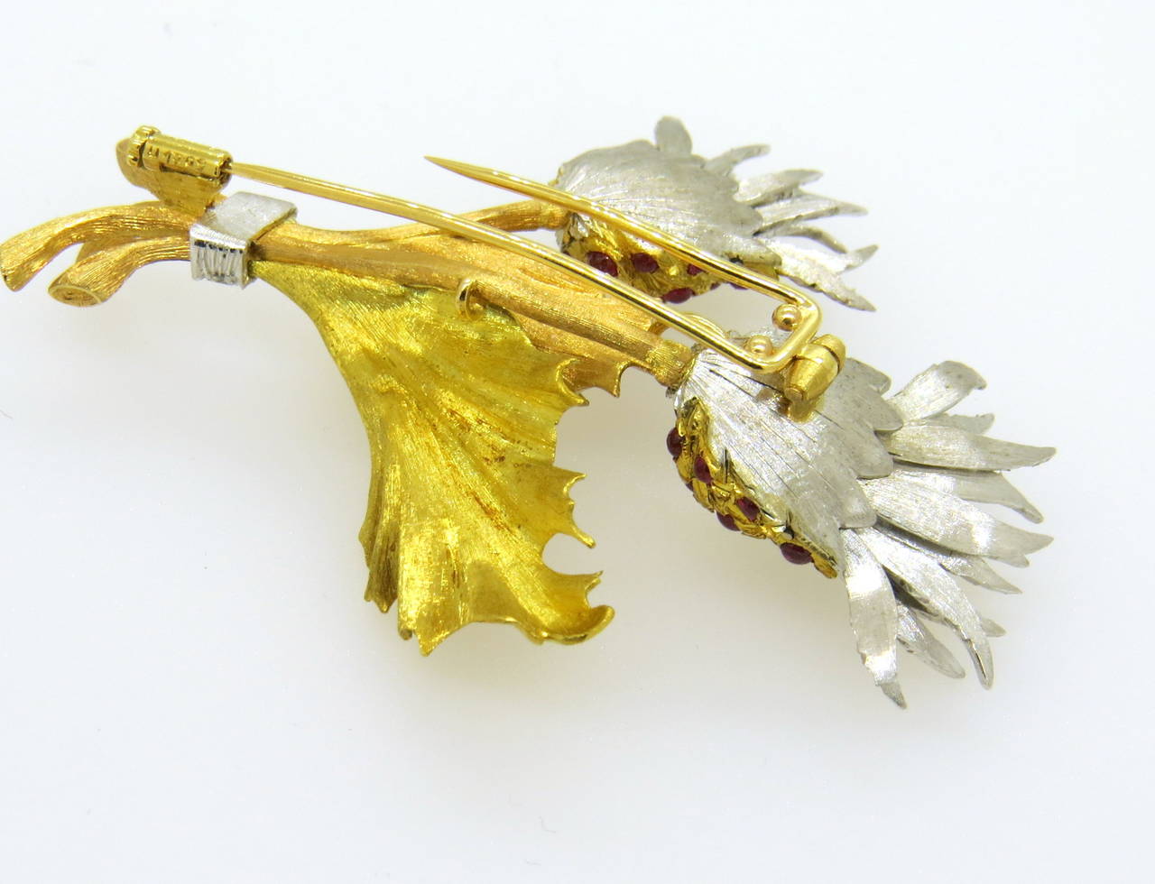 Buccellati Tri Color Ruby Diamond Gold Thistle Brooch 1