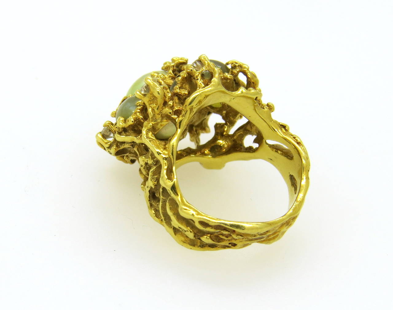 Women's Arthur King Cat's Eye Pearl Diamond Free Form Gold Ring