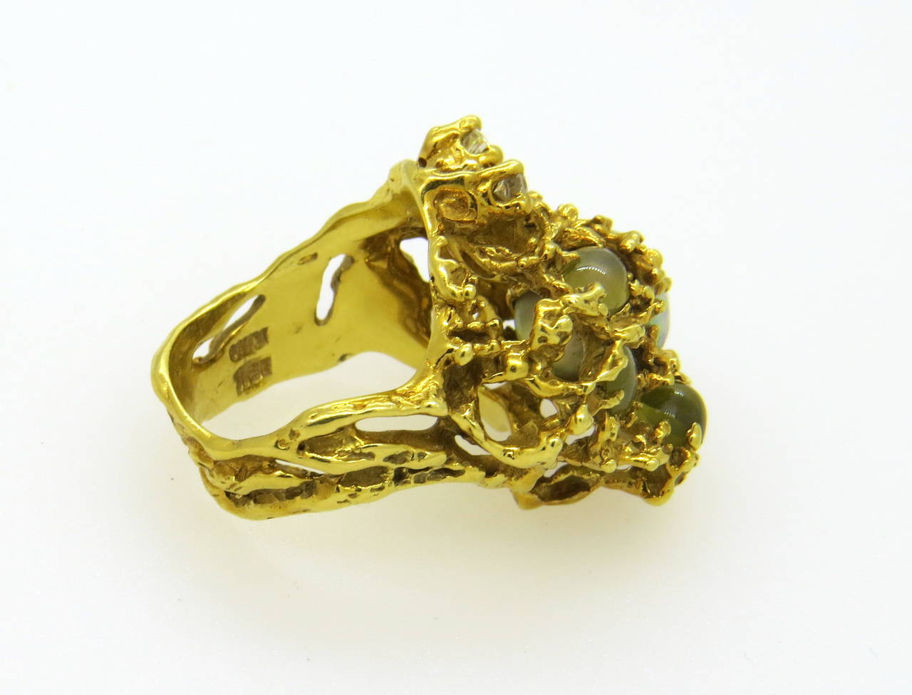 Arthur King Cat's Eye Pearl Diamond Free Form Gold Ring 1