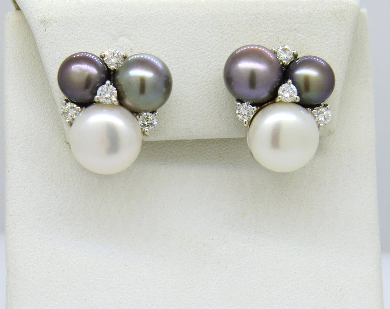 Seaman Schepps Pearl Diamond Gold Earrings At 1stdibs 18k White Gold Earrings By Seaman Schepps With Pearls And Rox 0 60ctw In G