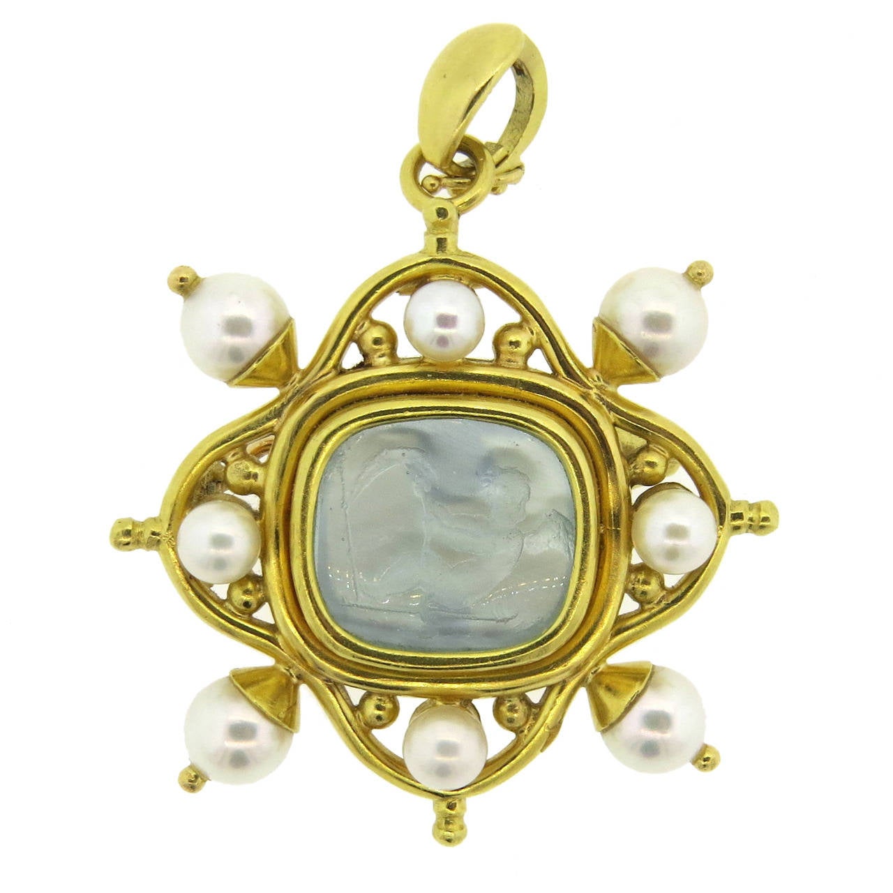 Elizabeth Locke Venetian Glass Intaglio Pearl Gold Pendant Brooch