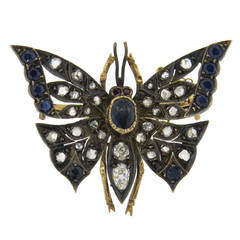 Victorian Antique Sapphire Diamond Silver Gold Butterfly Brooch