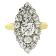 Antiker viktorianischer Diamant-Navette Gold Cocktail Ring