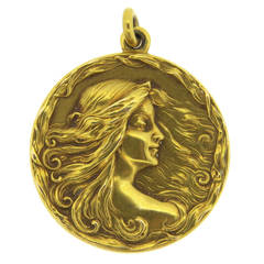 Art Nouveau Gold Nymph Flowing Hair Locket