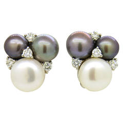 Seaman Schepps Pearl Diamond Gold Earrings