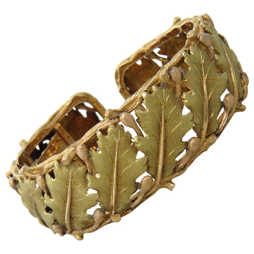 Buccellati Leaf Motif Gold Cuff Bracelet