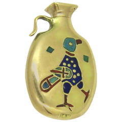 Vintage Beautiful Enamel Chalcedony Gold Perfume Bottle Pendant