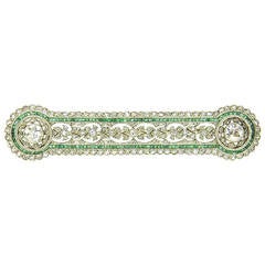 Exquisite Edwardian Emerald Diamond Platinum Brooch Pin