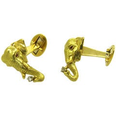 Whimsical Ruby Diamond Gold Elephant Cufflinks