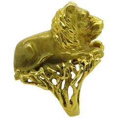 Massive Eric De Kolb Gold Lion Ring