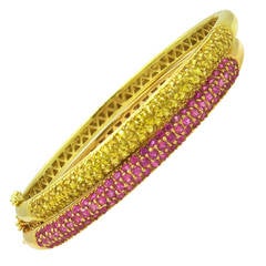 Craig Drake Yellow and Pink Sapphire Gold Bangle Bracelet Set