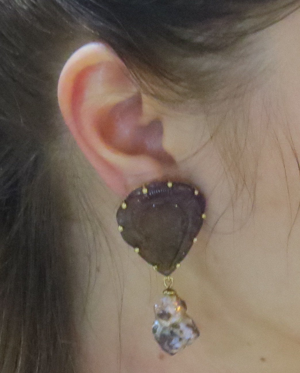Women's Stephen Dweck Carved Tourmaline Strawberry Pearl Gold Earrings